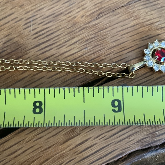 FAUX RUBY AND DIAMANTÉ PENDANT ON GOLDEN CHAIN,JULY BIRTHSTONE - Picture 4 of 7